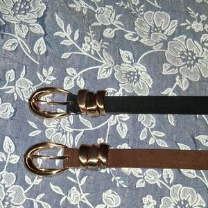 House of Harlow 1960 Black and Brown Suede Belt Duo